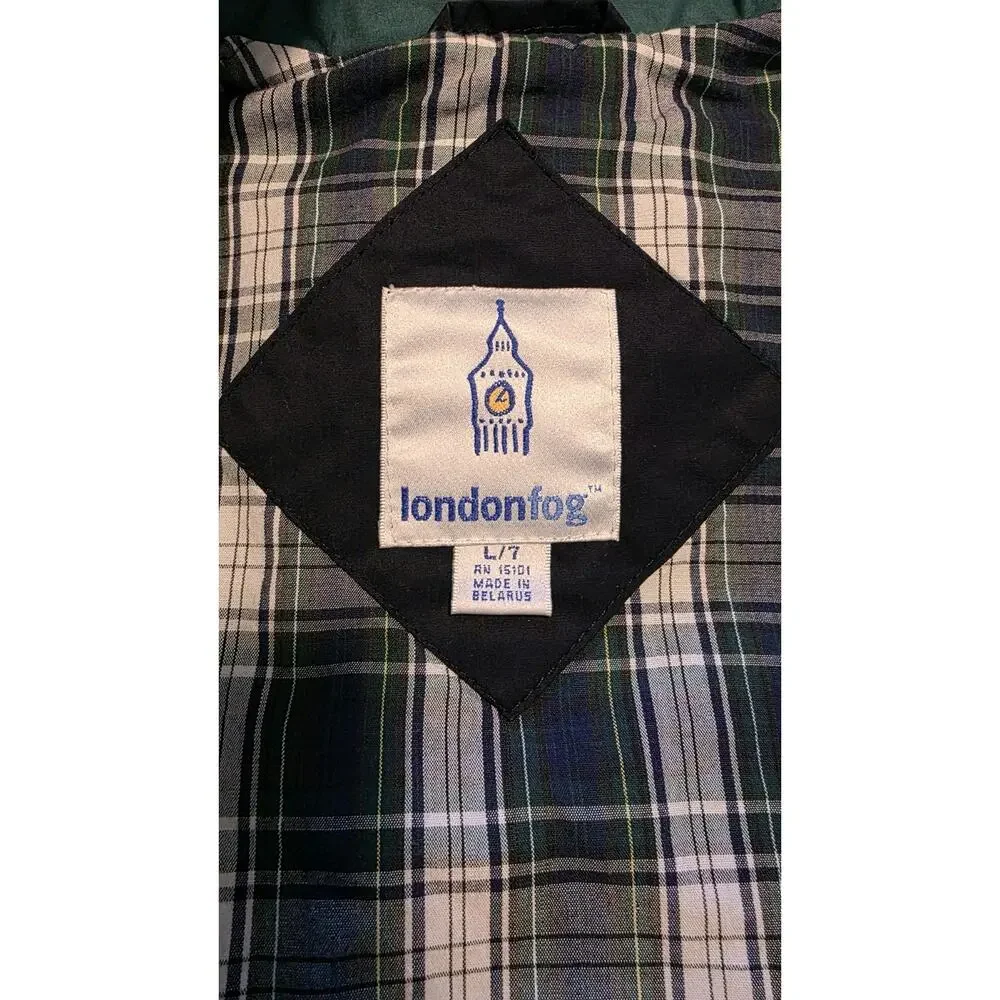 Vintage London Fog Kids Plaid Lined Jacket Navy Blue Size 7 L